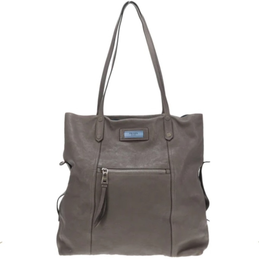 Authentic Prada Glace Calf Etiquette Hobo Bag Gray
